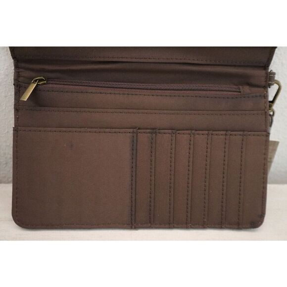 Justin Boots 22108516W Women's Textured Brown Leather Yoke Slim Wristlet Wallet - Picture 4 of 9